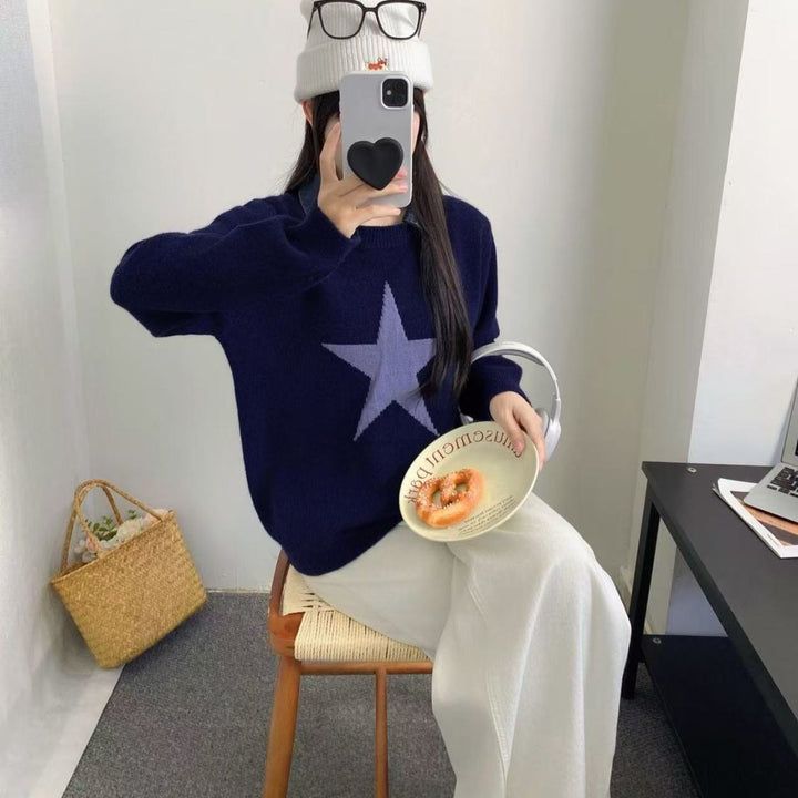 Kvinders afslappet sweater med stjerneapplikation Stilla