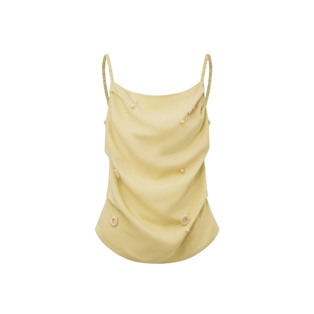 Dame top med raffinerede knapdetaljer og elegant drapering Stilla