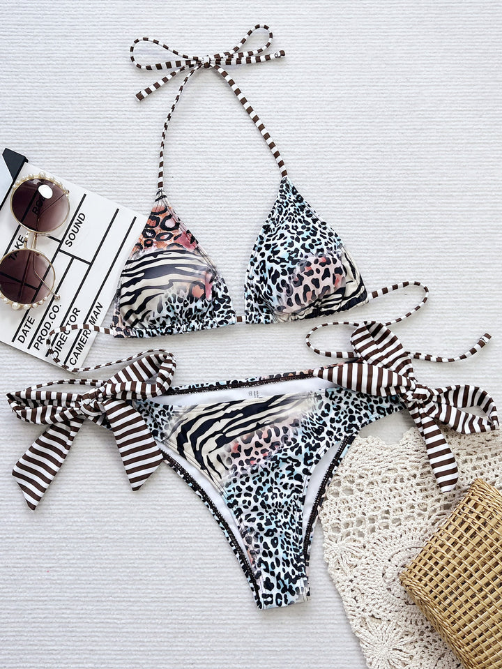 Damer Triangel-Bikini med innovativt leopard- og zebra-design Stilla