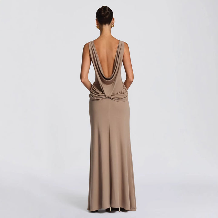 Dame elegant wrap maxikjole med asymmetrisk flæsedesign og sexy slids Skovae