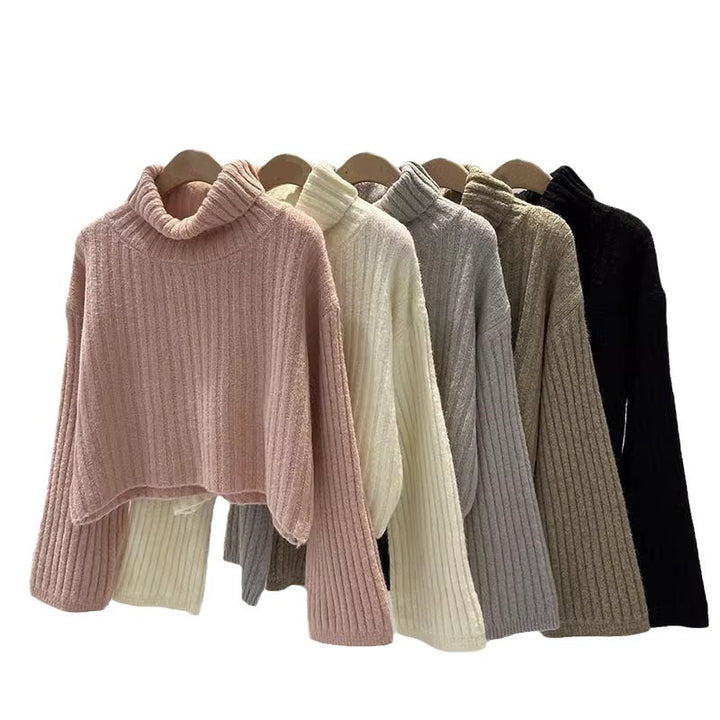 Femme Korte Ribstrikket Rullekrave Sweater Stilla