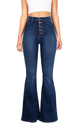 Kvindernes Høj Talje Flared Jeans med Dekorative Knapper Stilla