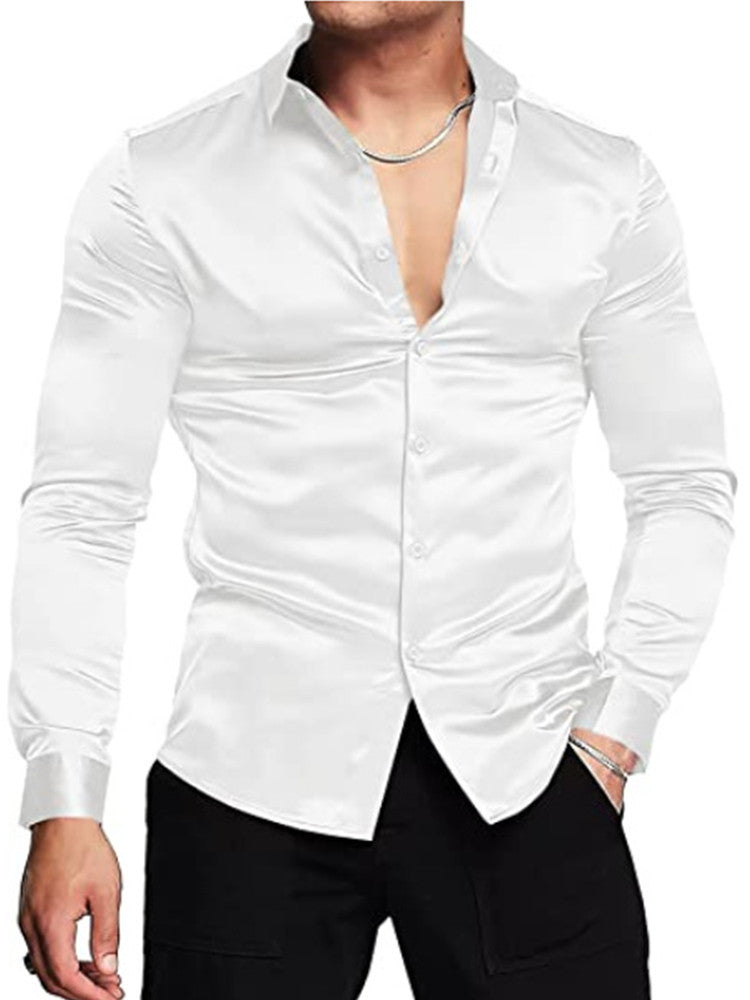 Herrer Elegant Satin Skjorte Stilla