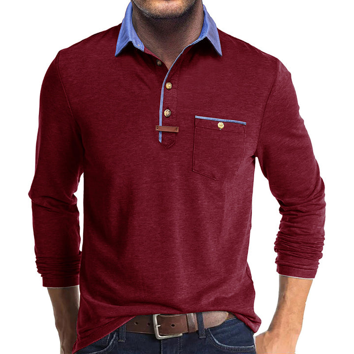 Herrer Langærmet-Henley-Shirt med stilfuld kontrastkrave og elegant brystlomme Stilla