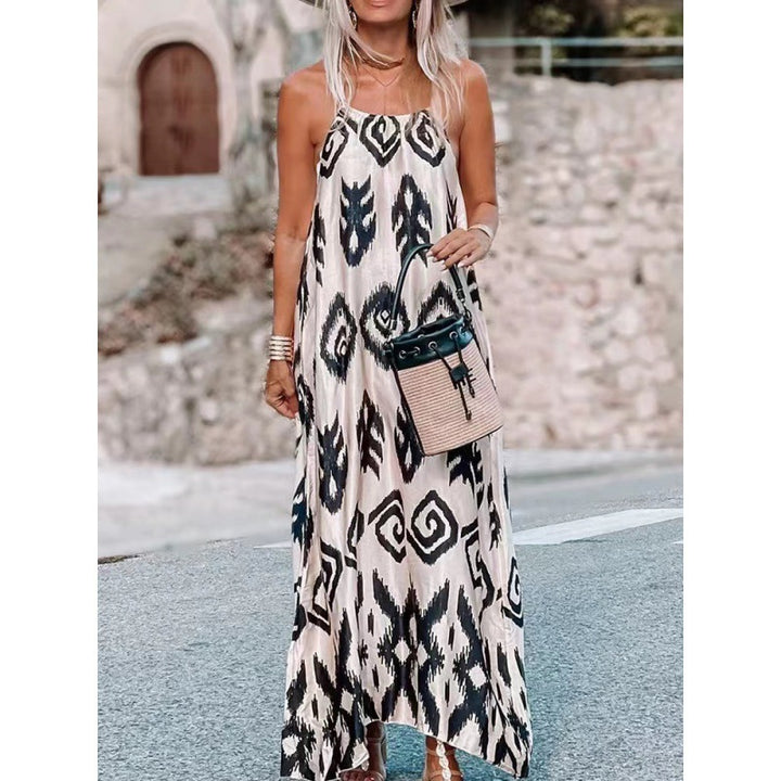 Femme Bohemian Maxi Kjole med justerbare spaghetti stropper Stilla