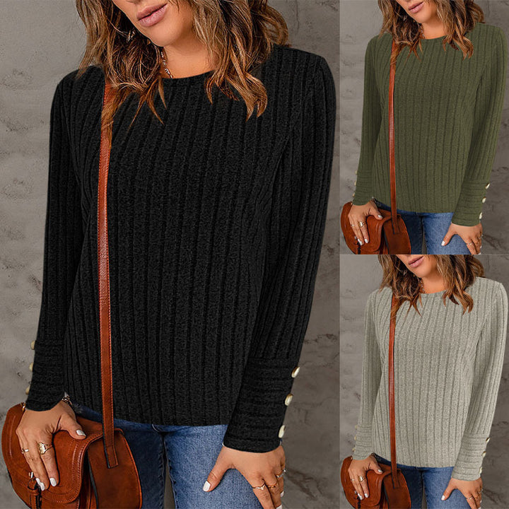 Dame Struktureret Pullover med moderne Knapper Stilla
