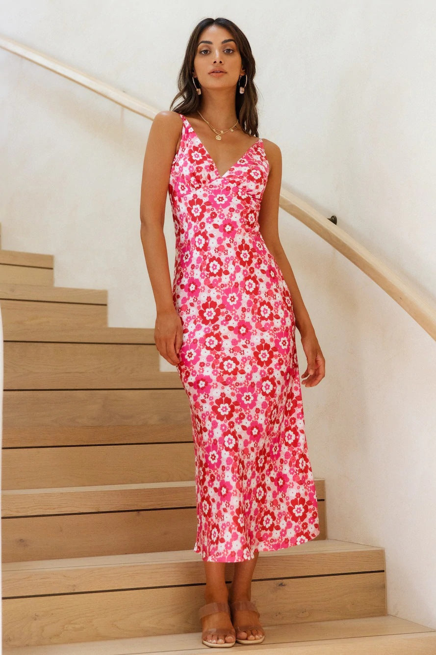Dame Floral Print Maxi Kjole Stilla