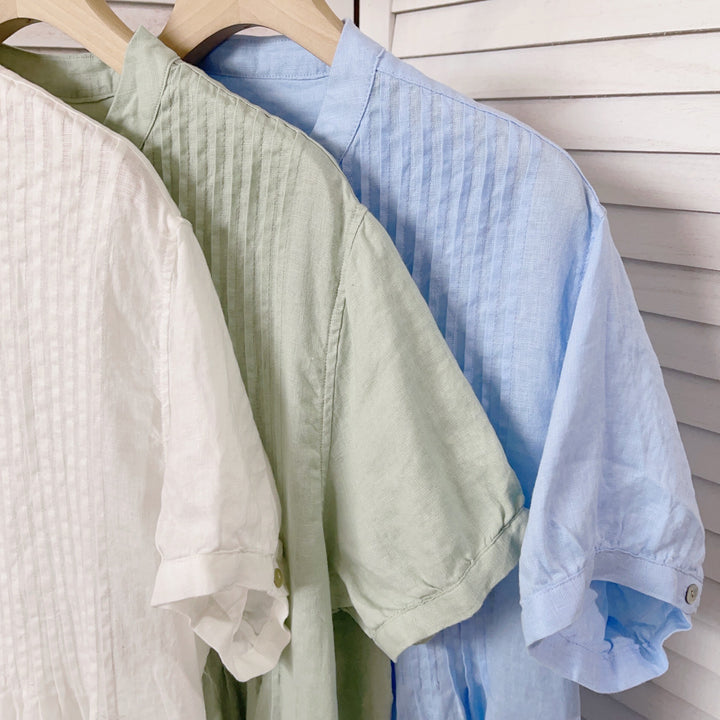 Dame Casual Button-Down Linnebluse med unikke foldede detaljer Stilla