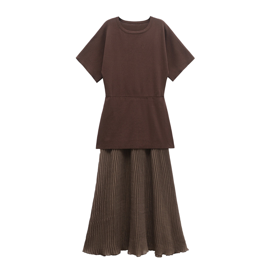 Femme Falten Maxi-Nederdel og T-Shirt Sæt Stilla
