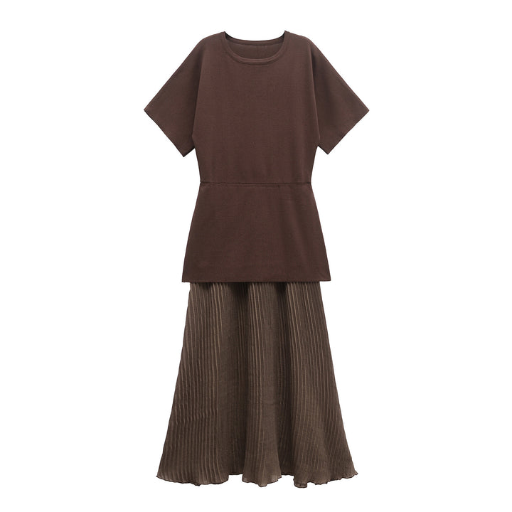 Femme Falten Maxi-Nederdel og T-Shirt Sæt Stilla