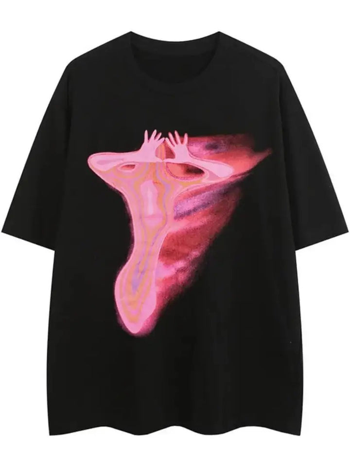 Dame T-shirt med kunstnerisk floral motiv og afslappet snit Skovae