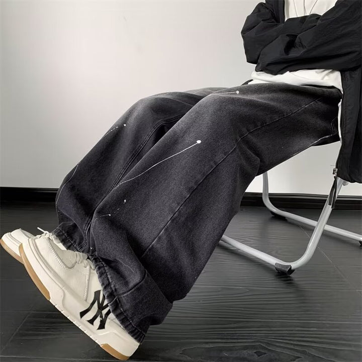 Unisex brede jeans med kreative detaljeprints Stilla