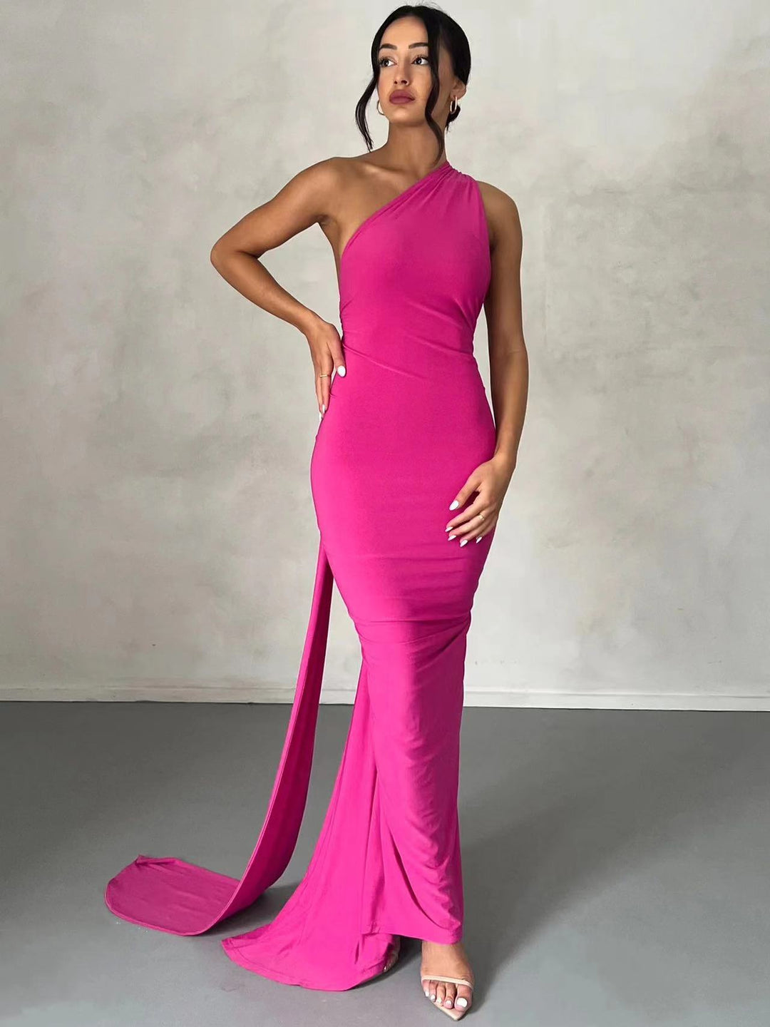 Dame elegant wrap kjoler med asymmetrisk kant og tætsiddende snit Skovae