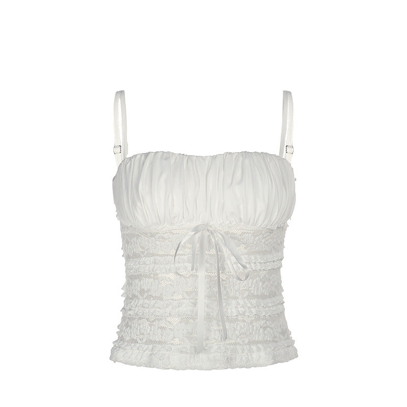 Dame Ruffle Top med figursyet snit og justerbare stropper Skovae