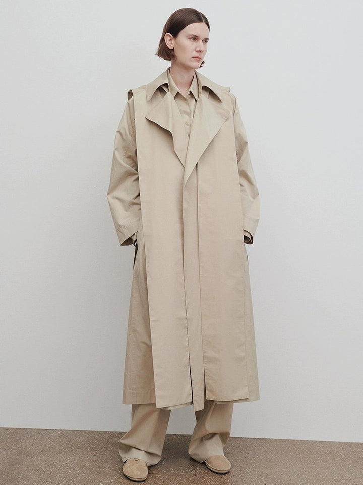 Kvinder Lang Oversized Trench Coat med Bred Krave Stilla