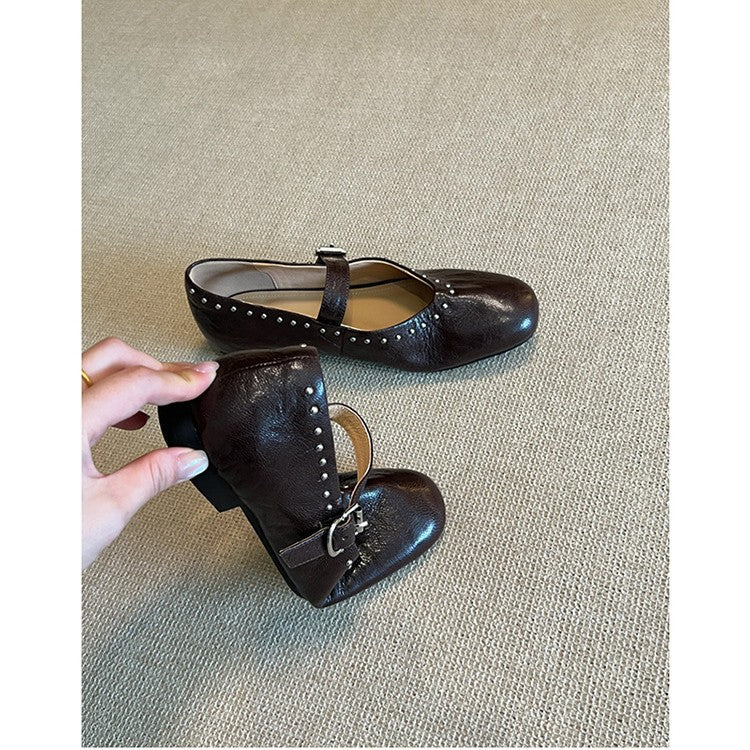 Dame Mary Jane Ballerinas med justerbar rem Stilla