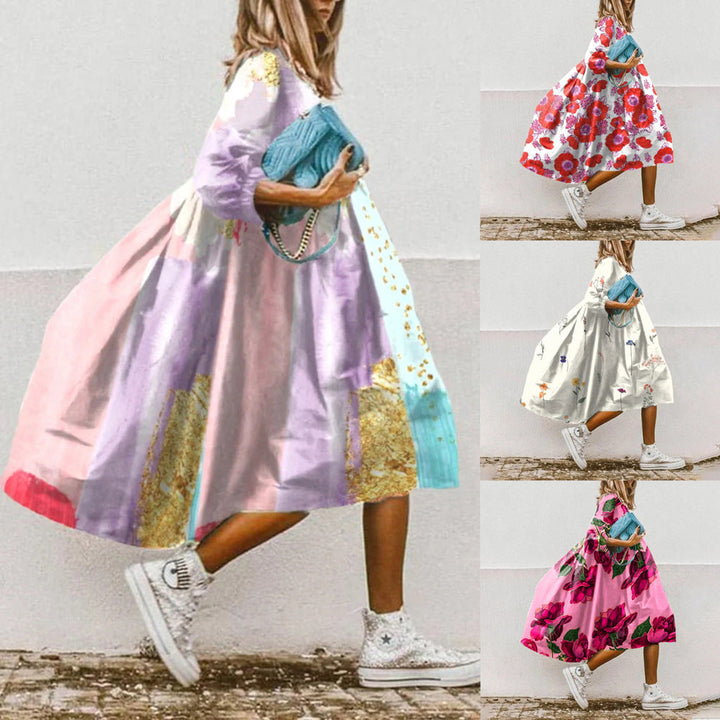 Stilla | Elegant Floral Placering Print Tre-ventede Ærme Kjole