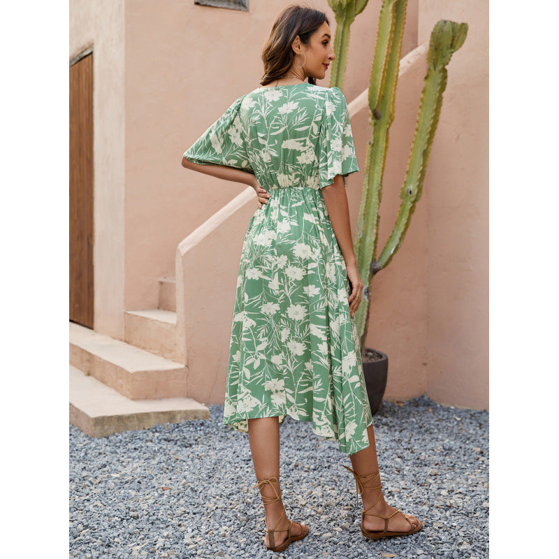 Femme Floral Print Midi Kjole med Puffærmer Stilla
