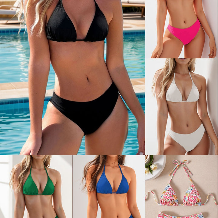 Dame triangel-bikini med elegant snit og justerbare stropper skovae
