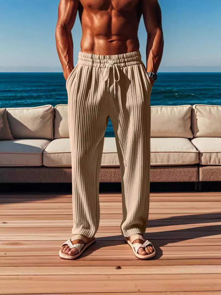 Herrer afslappede ribbet fritidshose med tunneltræk, lommer og lige ben Skovae