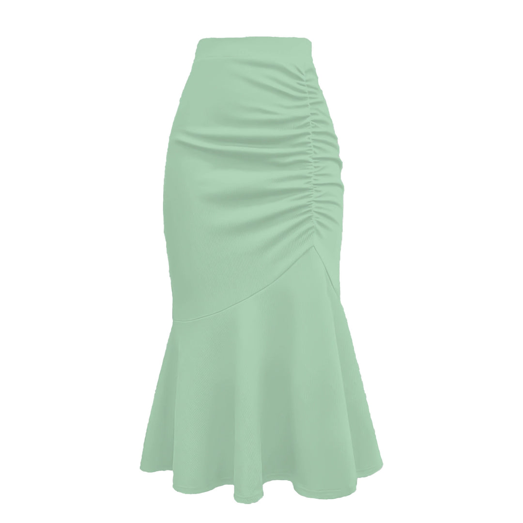Dame elegant midiskørt med asymmetrisk snit og rynkning