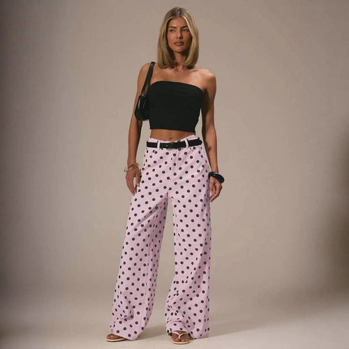 Dame brede Polka-Dot Palazzo-bukser med høj talje skæring Skovae
