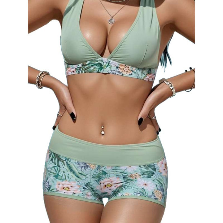 Dame sportsligt bikini-sæt med høj talje og blomstret design Skovae