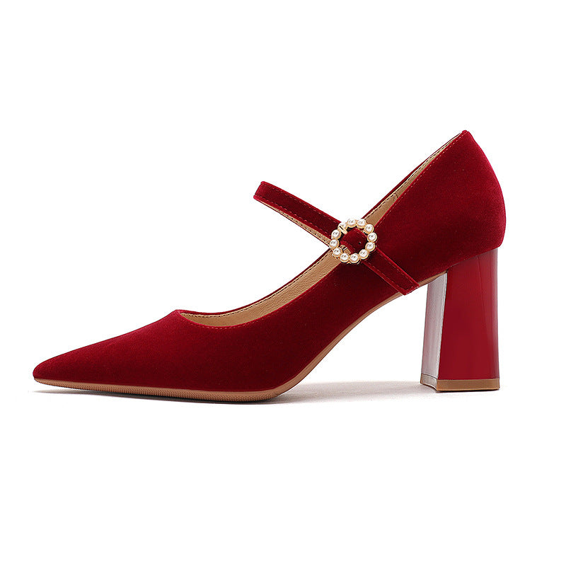 Dame elegante spidse hælstuds Mary Jane pumps med perledetaljer Stilla