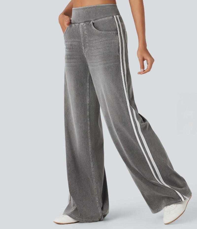 Damer Bredskårne Denim Bukser med Sidestribe Stilla