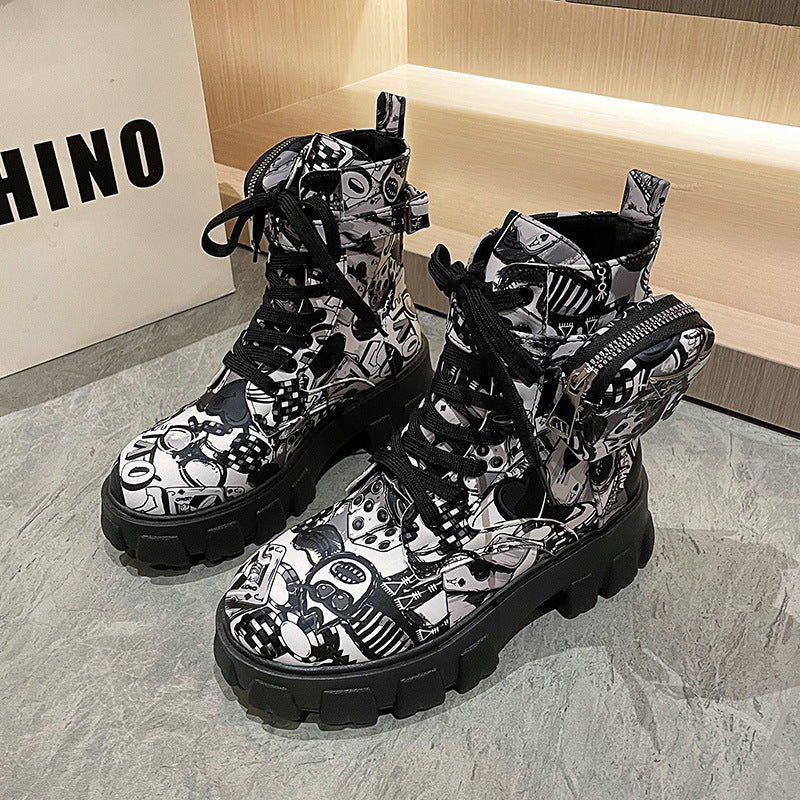 Dame mode Ankle Boots med grafiske mønstre og stabil sål Stilla