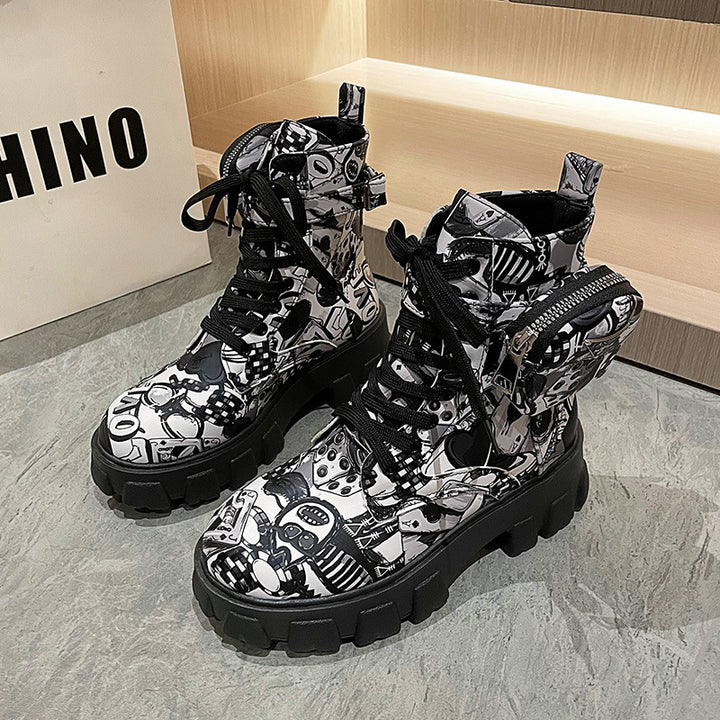 Dame mode Ankle Boots med grafiske mønstre og stabil sål Stilla