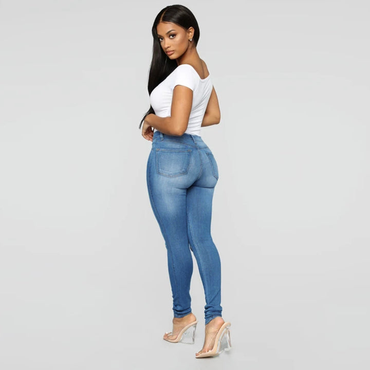 Damehøj talje skinny jeans med destroyed detaljer og stræk komfort Stilla