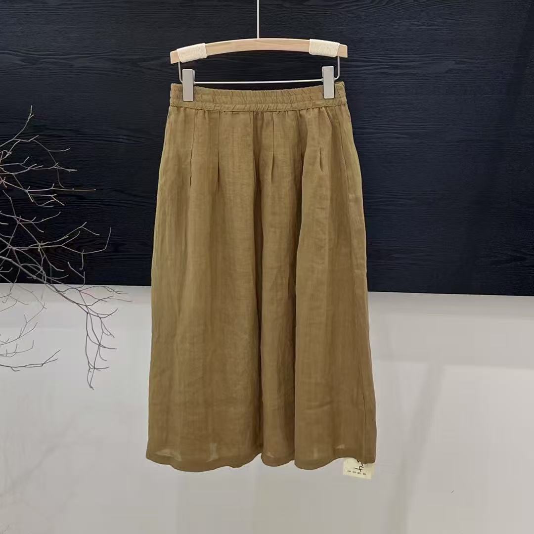 Femme Flowing Høj talje Linned Midi-Nederdel Stilla