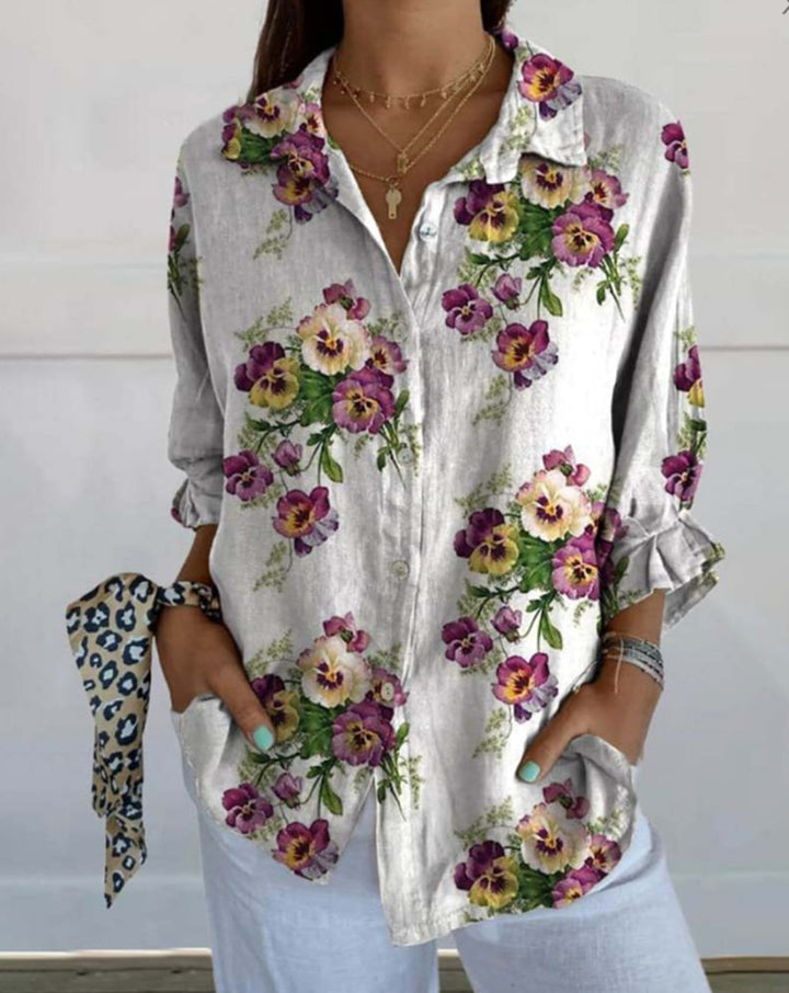 Dame linned skjorte med florale accenter Stilla