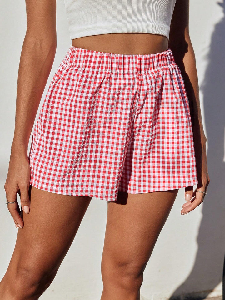 Dame luftige Karoshorts med elastisk talje og sidelommer Skovae