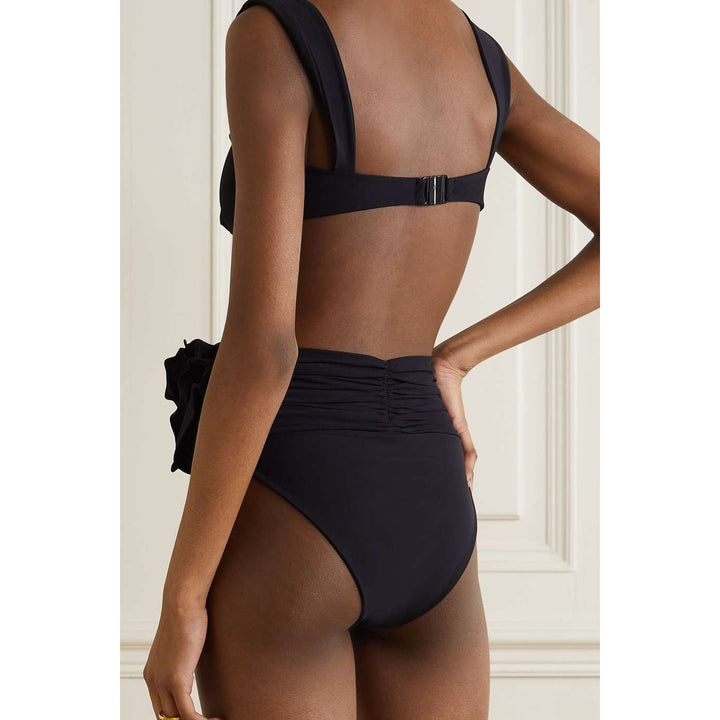 Femme Højskåret Floral Bikini Sæt med Foldet Blomster Detalje Stilla