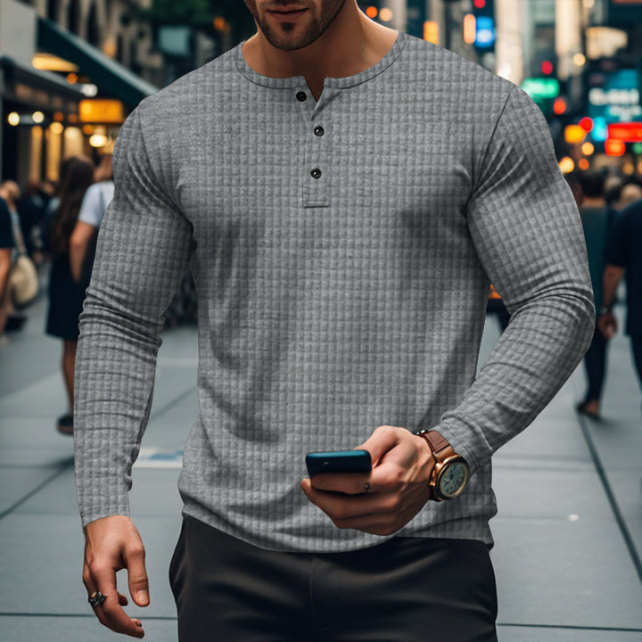 Herrer Langærmet Henley T-shirt med struktureret design Stilla