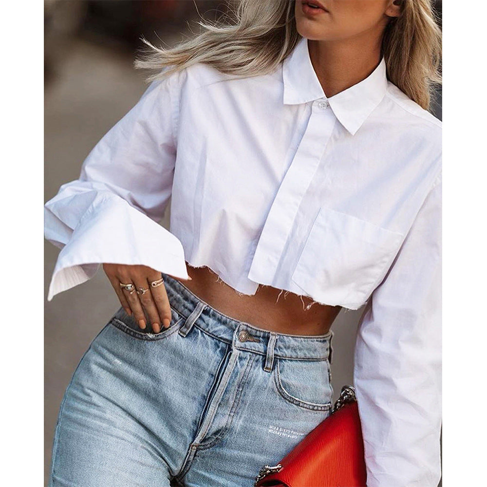 Dame cropped skjorte med vid arm Stilla