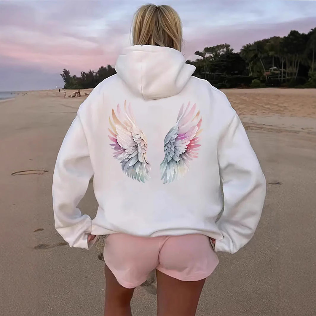 Dame hoodie sweatshirt med fantasifuld vingemotiv Skovae
