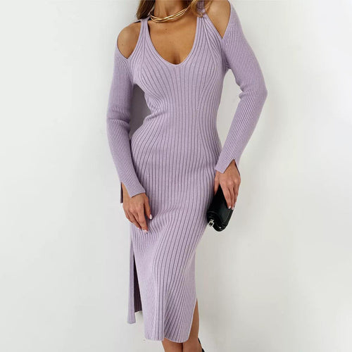 Femme Ribbet Kold Skulder Maxi Kjole Stilla