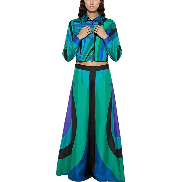 Kvinders elegante todelssæt med crop top og maxiskørter Stilla