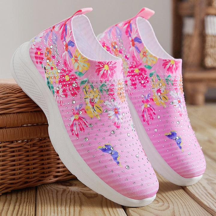 Dame Glamourøse Slip-On Sneakers med flower broderi og mode Strass-applikationer Stilla