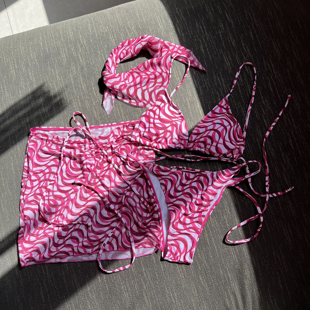 Dame Strand-Bikini-Sæt med fashionable draperingsdetaljer og drømmemønster Stilla