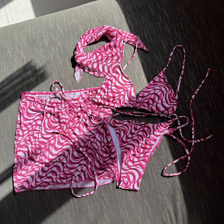 Dame Strand-Bikini-Sæt med fashionable draperingsdetaljer og drømmemønster Stilla
