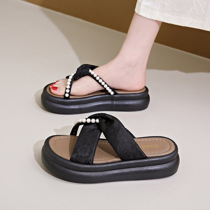 Dame Plateau-sandaler med dekorative perle-detaljer og moderne snøre-design Stilla