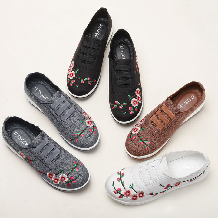 Dame sneakers med floral broderi og elastisk indgang Stilla