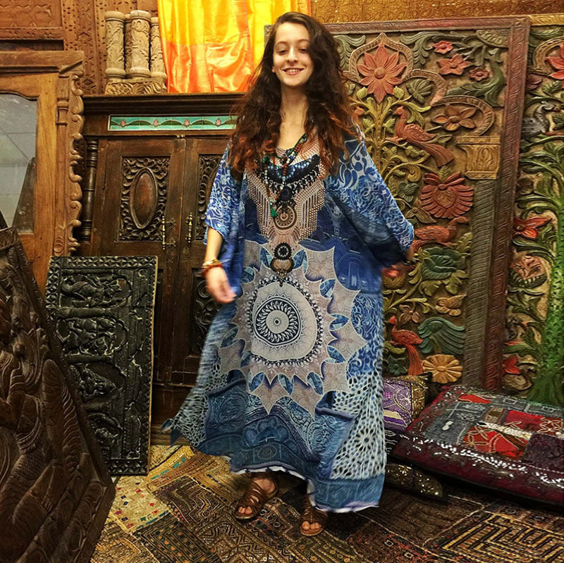 Dame Maxi-Kaftan med unikt Mandala-design Stilla