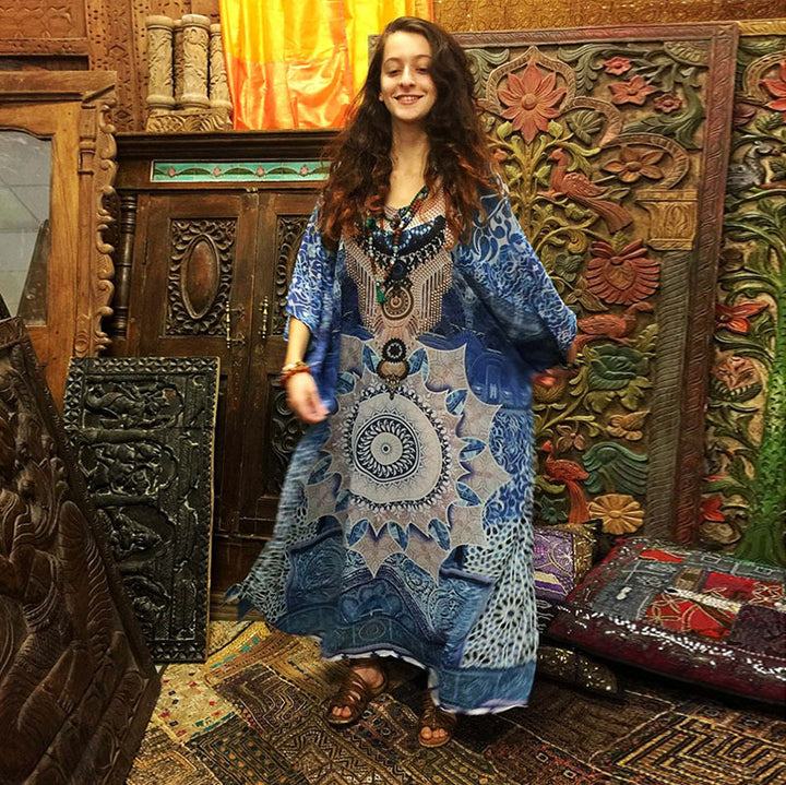 Dame Maxi-Kaftan med unikt Mandala-design Stilla