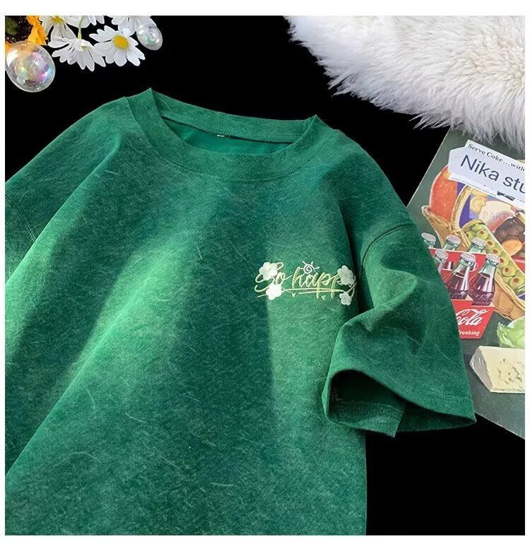 Dame afslappet oversized T-shirt med kreativt fronttryk Stilla