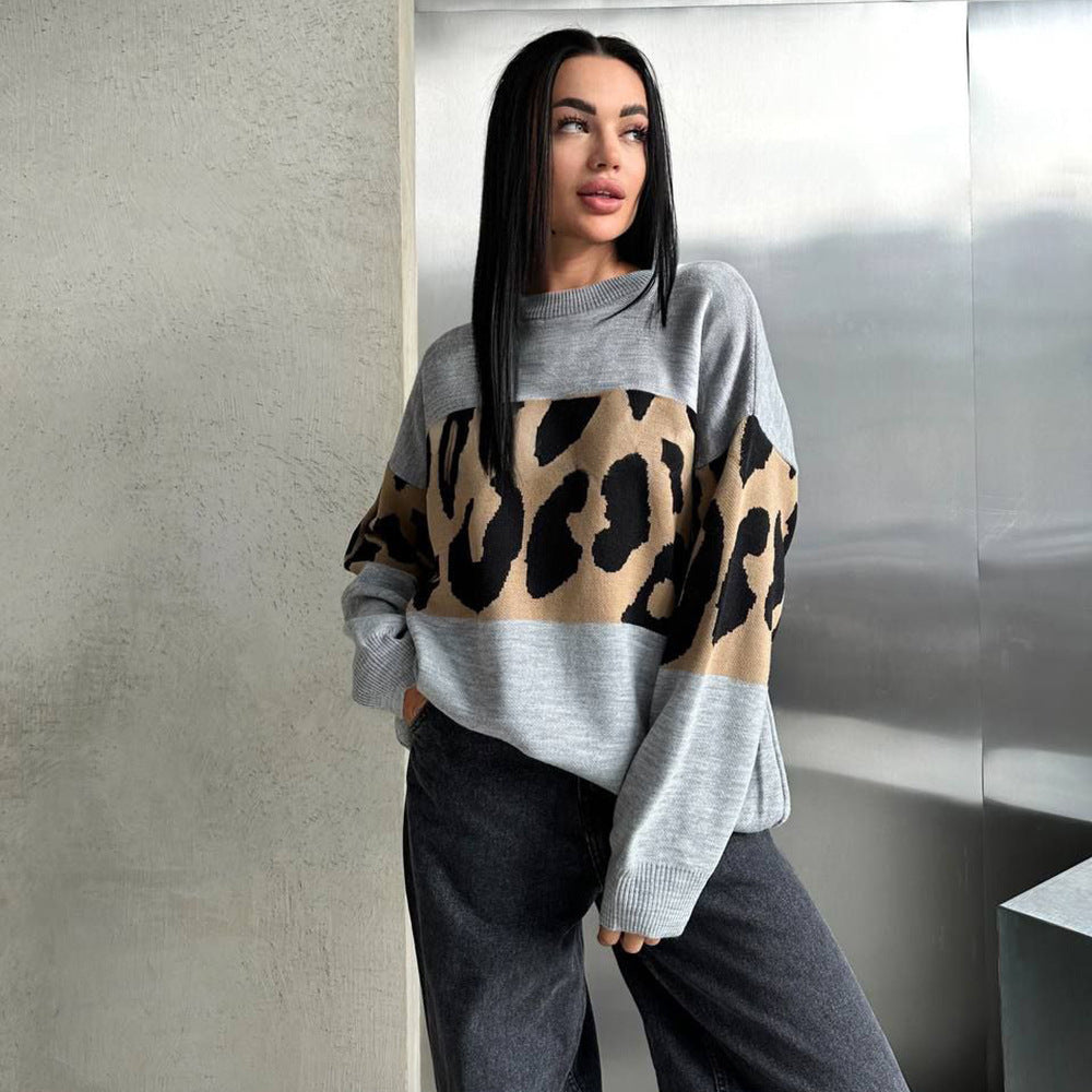 Damer Mode Leopard Mønster Sweater Stilla